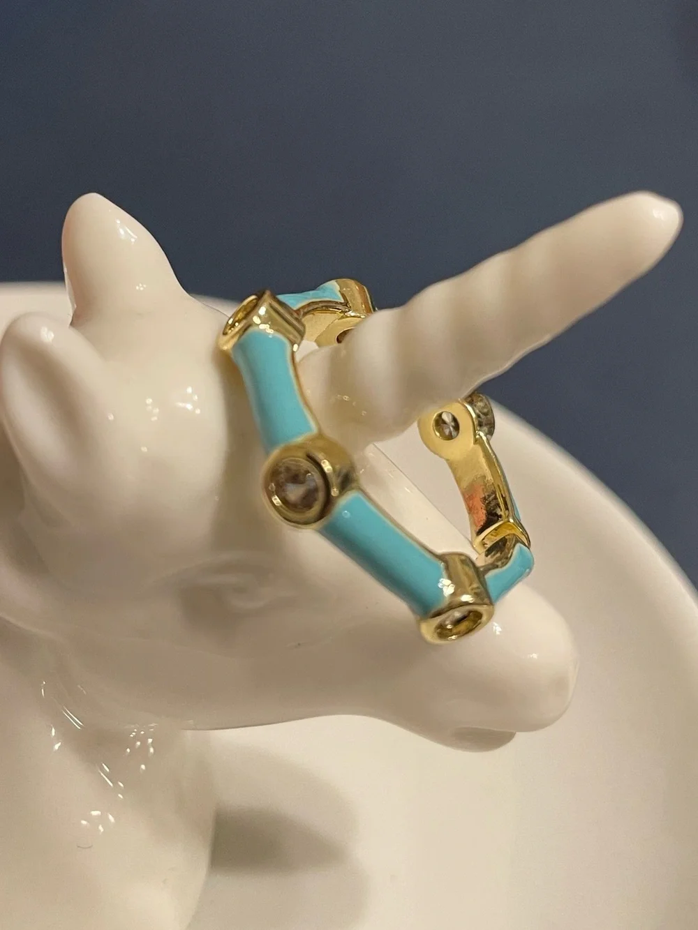 Gold and Turquoise Enamel Bezel CZ Adjustable Ring - Size 7